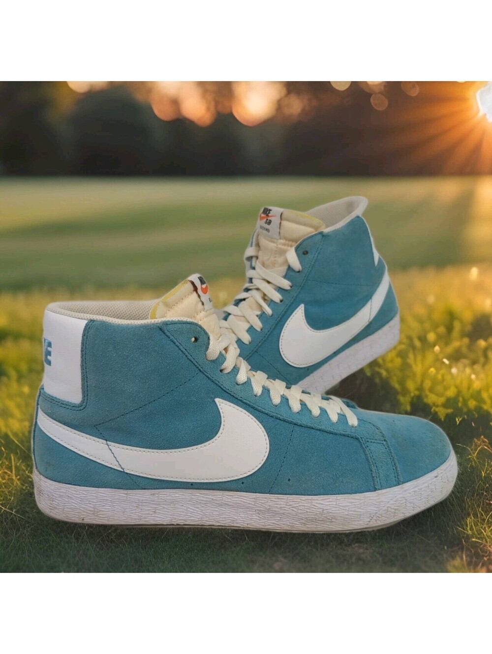 NIKE SB ZOOM BLAZER MID CERULEAN BLUE WHITE Shoes Mens 11.5 864349 UNC Hi Skate